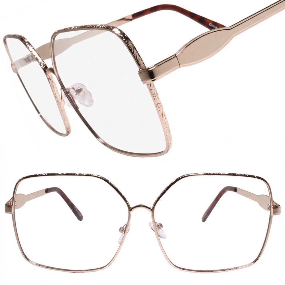 Oversized Exaggerated XXL Square Designer Chic Clear Lens Glasses Gold Frame